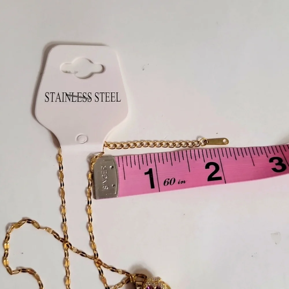 Heart Shape Pendant Necklace Simulated Amethyst & Crystals 15-17 Inches  NEW - Picture 8 of 12